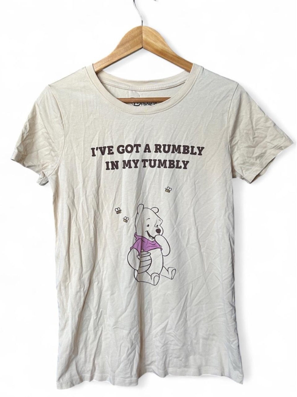 Disney Winnie The Pooh Graphic Baby Tee Cream “Rumbly In My Tumbly” Y2K Cute LG